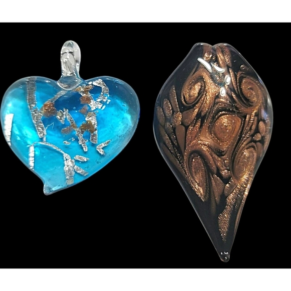 Blue and Brown Art Glass Pendants - Picture 2 of 10